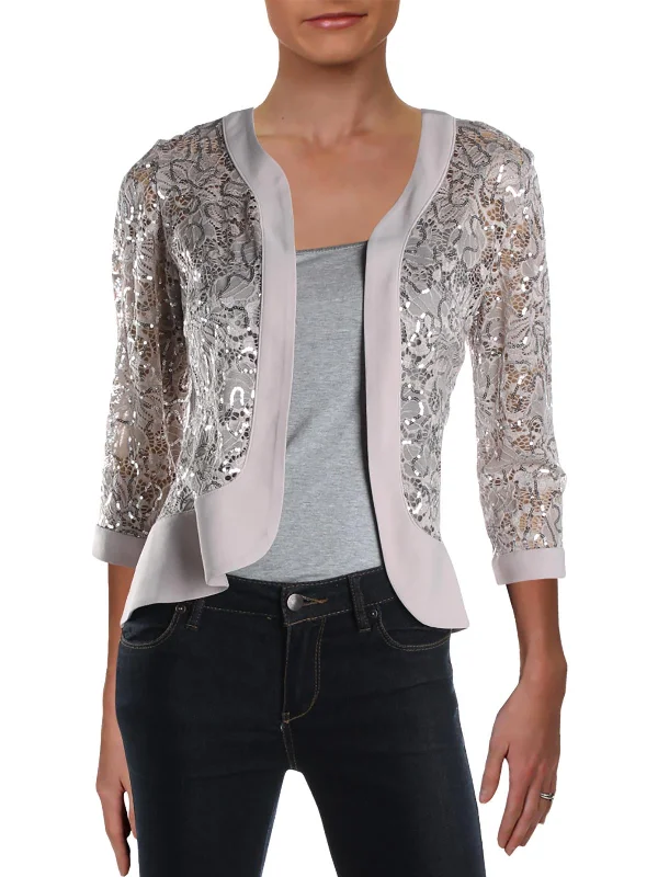Special Discount Womens Lace 3/4 Sleeves Open-Front Blazer
