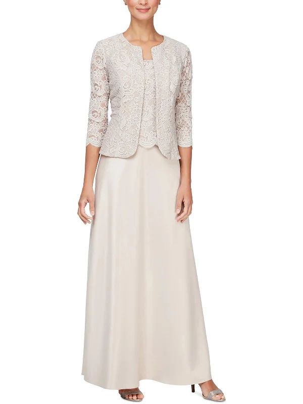 Final Markdown Womens Lace Glitter Collarless Blazer