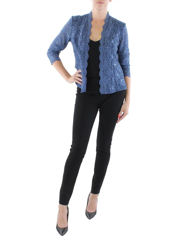 Grand Opening Sale Womens Lace Open Front Collarless Blazer