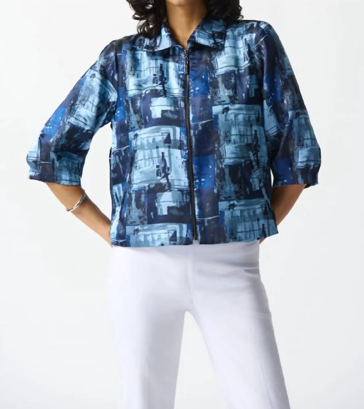 Super Bargain Woven Jacquard Abstract Boxy Jacket In Blue Multi