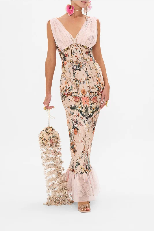 Lowest Price BIAS DRESS WITH MESH OVERLAY ROSE GARDEN REVOLUTION
