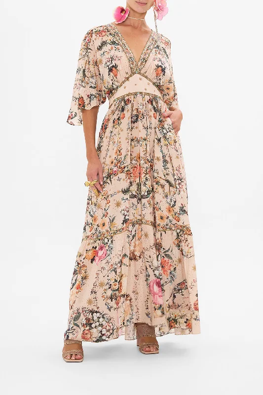 Major Savings WAISTED DRESS WITH HEM RUFFLE ROSE GARDEN REVOLUTION