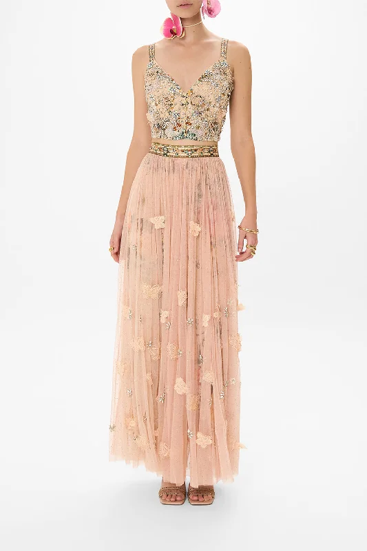 Markdowns LONG TULLE SKIRT WITH 3D LACE & FLOWERS ROSE GARDEN REVOLUTION