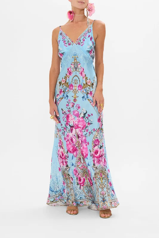 Bargain Prices V NECK LONG BIAS SLIP DRESS WITH TRAIN DOWN THE GARDEN PATH