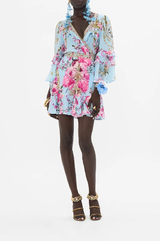 Buy Now SHORT WRAP DRESS WITH RUFFLE SLEEVE DOWN THE GARDEN PATH