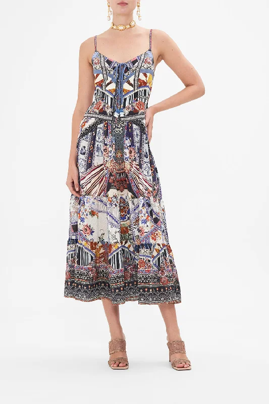 Mega Sale TIERED LACE UP MIDI DRESS MY FOLK ART HEART