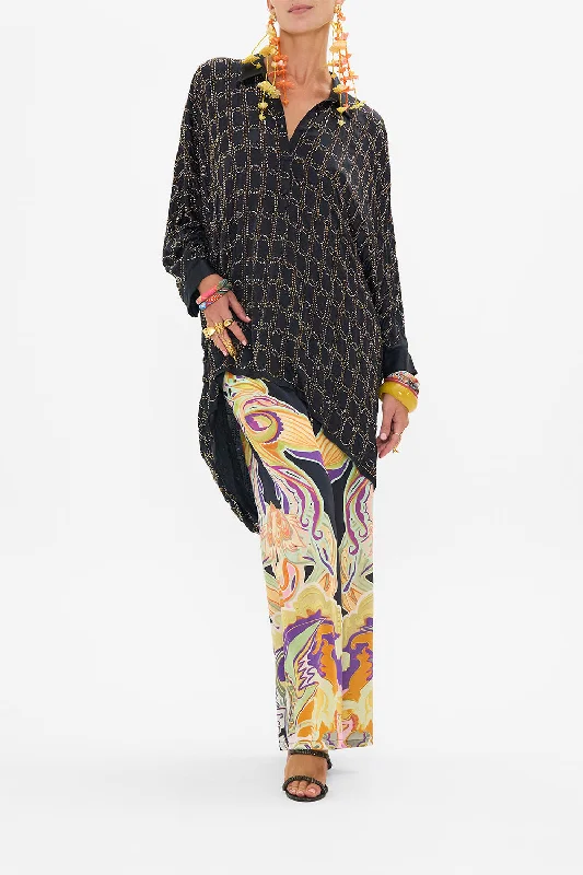 Weekend Special HOTFIX BUTTON UP TOP WITH DRAPED BACK FILM DIVA