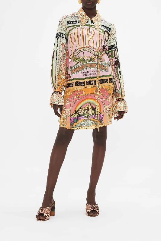 Flash Deals RETRO COLLAR SHIRT DRESS LETS CHASE RAINBOWS