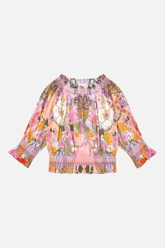 Extra Savings KIDS OFF SHOULDER TOP WITH SMOCKING CLEVER CLOGS