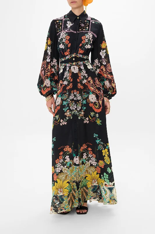 Deep Discounts CROCHET DETAIL LONG DRESS WITH COLLAR WE WORE FOLKLORE
