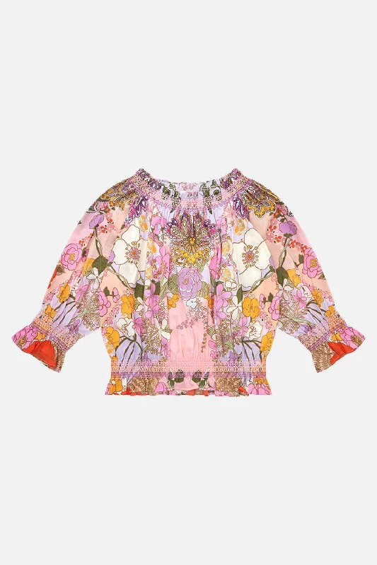 Overstock KIDS OFF SHOULDER TOP WITH SMOCKING 12-14 CLEVER CLOGS