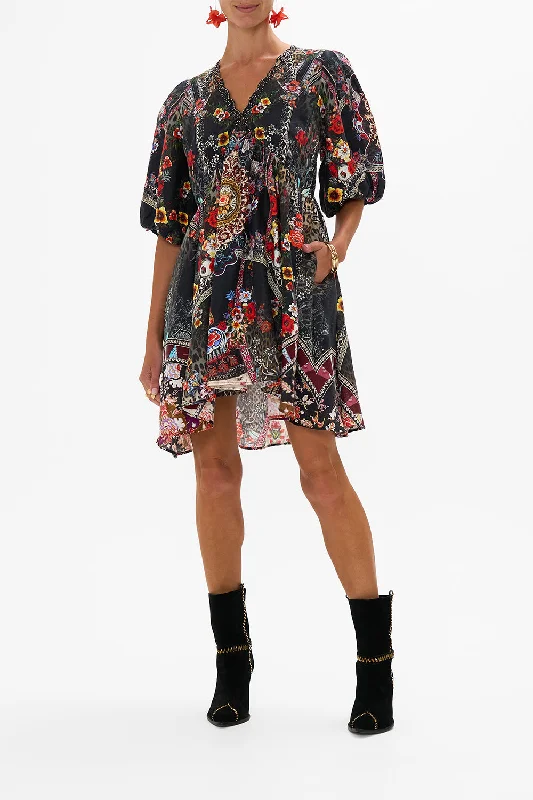 Year-End Sale V NECK PUFF SLEEVES SHORT DRESS VOLENDAM DOLLS