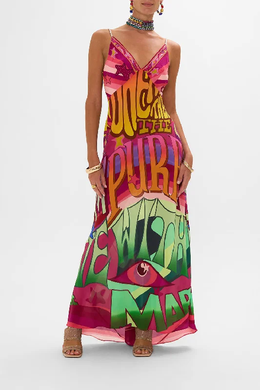 Daily Specials V NECK LONG BIAS SLIP DRESS WITH TRAIN PURE PRISM