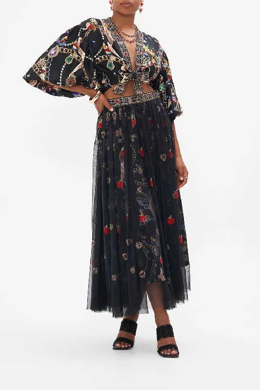 Final Clearance TIE FRONT PUFF SLEEVE TOP HAPPILY EVER AFTER
