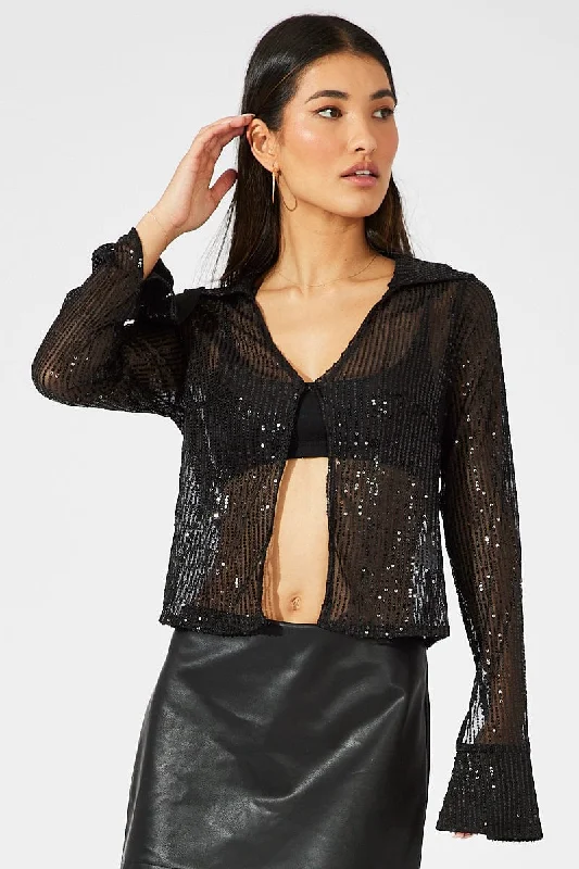 Fantastic Deals Black Bolero Long Sleeve Sequins