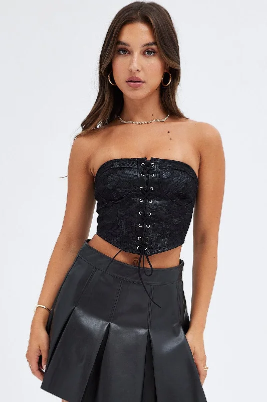 Special Discount Black Corset Top with Lace Sleeveless