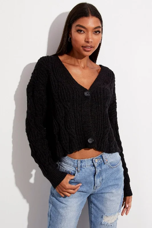 Instant Discount Black Oversized Cable Knit Cardigan