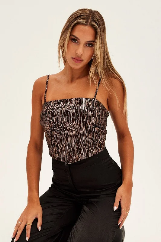 Buy More, Save More Black Party Top Sleeveless Crop Scarf Hem Sparkly