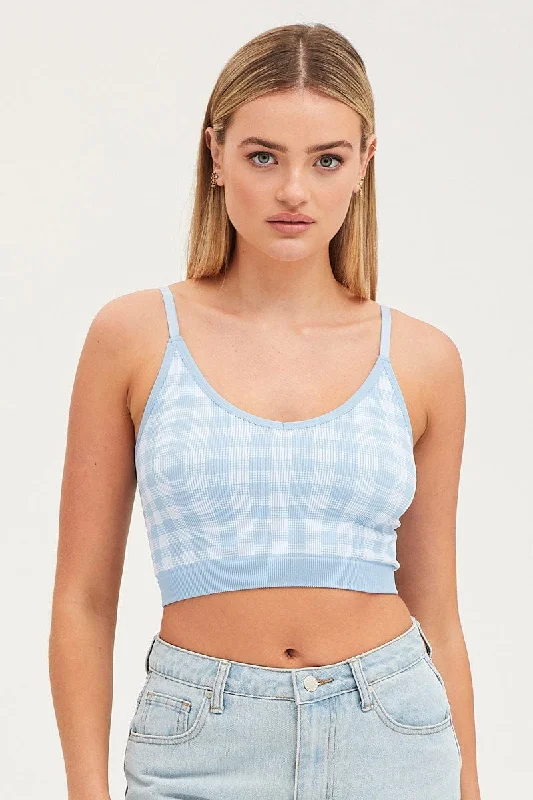 Buy More, Save More Blue Check Singlet Crop Top Seamless