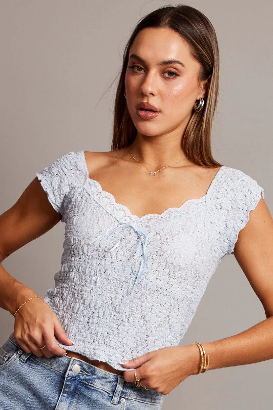 Savings Galore Blue Textured Top Short Sleeve