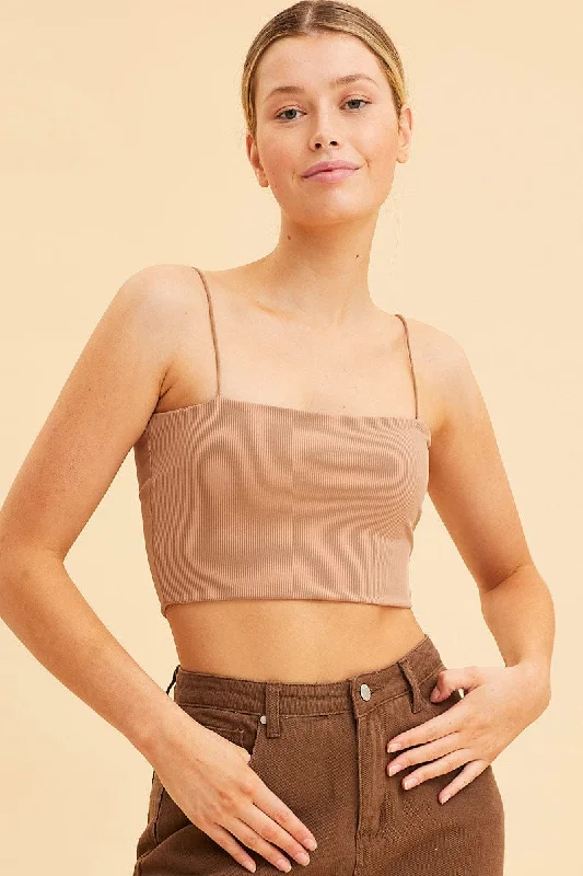 Year-End Clearance Brown Bandeau Singlet Rib Top