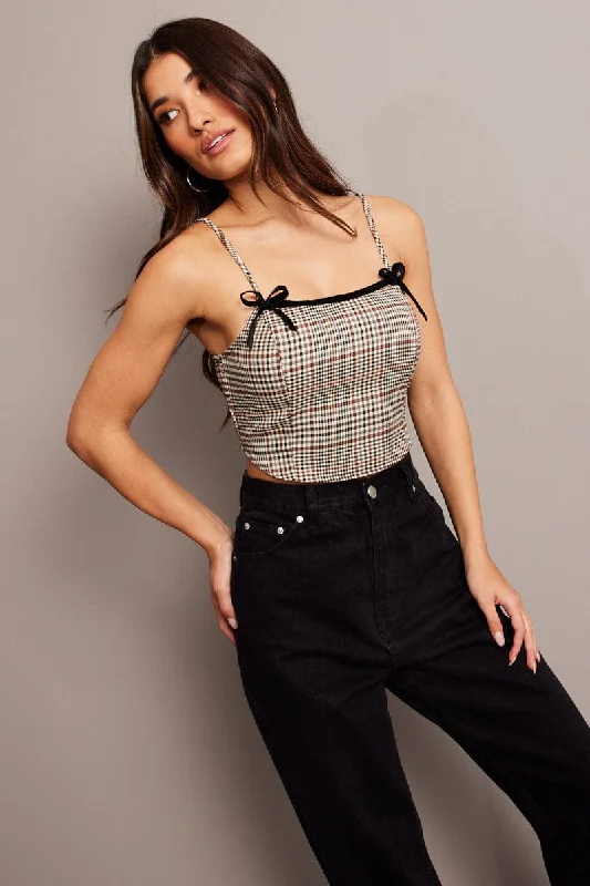Overstock Sale Brown Check Check Top Sleeveless