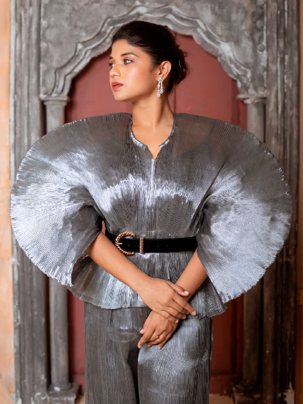Don’t Miss Out Pleated Top with Exaggerated Sleeves