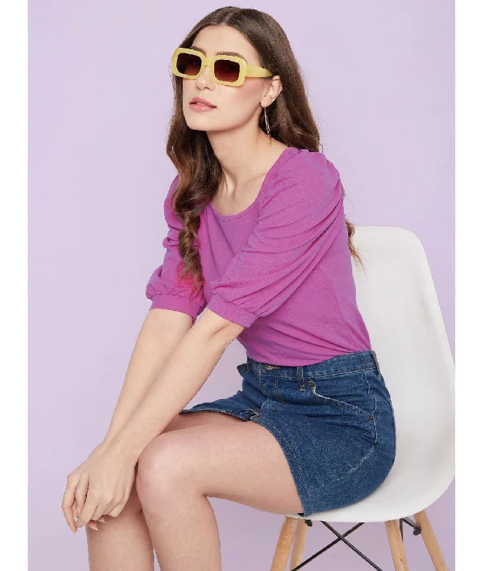 Doorbuster Deal Cotton Stretchable Round Neck Puff Sleeve Top