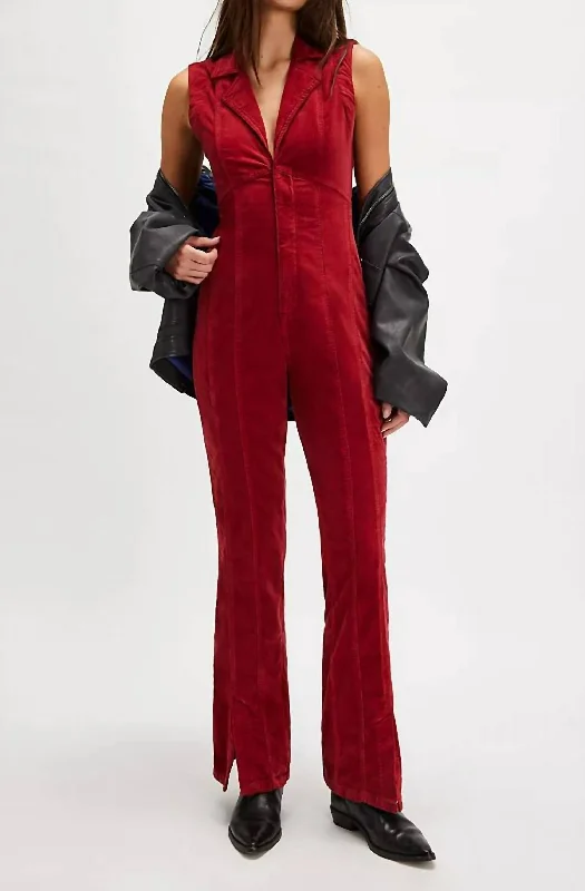 Don’t Miss Out Crvy Ring The Alarm Corduroy One-Piece In Haute Red