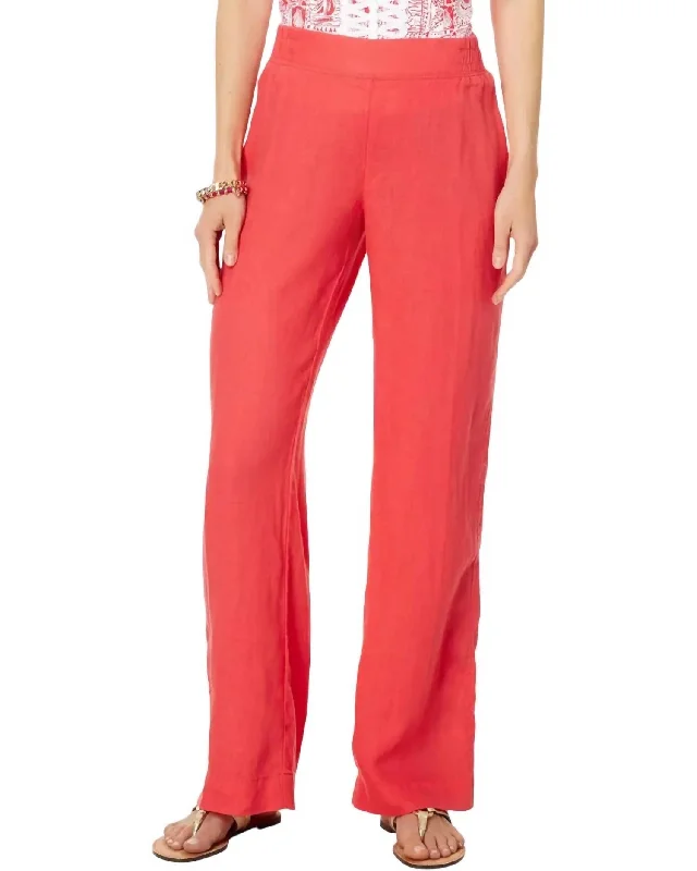 Best Seller Deri Linen Palazzo Pant In Mizner Red