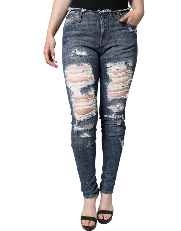 Discount Extravaganza Dolce & Gabbana blue Cotton Stretch Tatte Skinny Women's Jeans