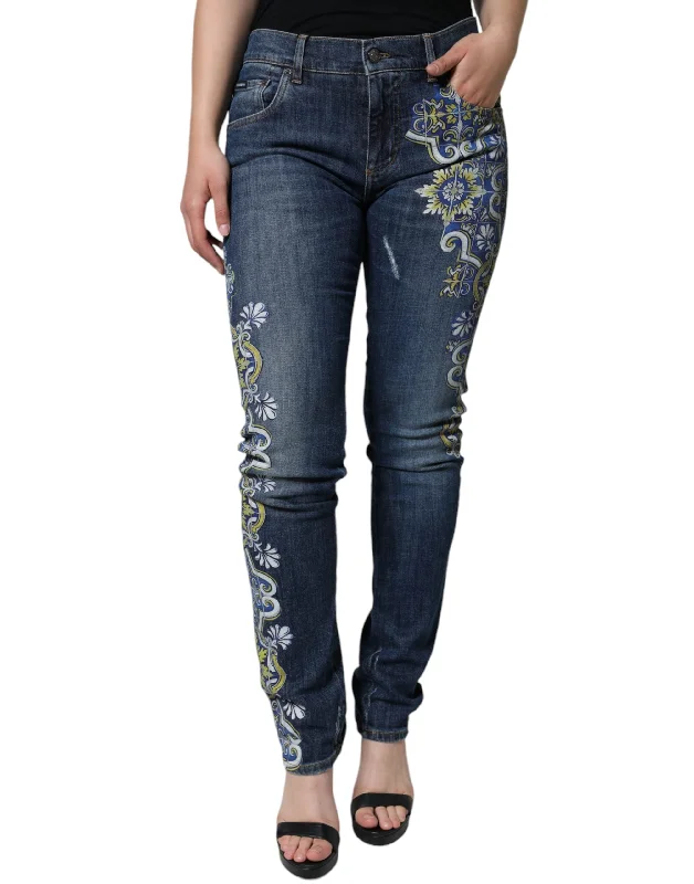 Price Buster Dolce & Gabbana  Floral Cotton Stretch Skinny  Women's Jeans
