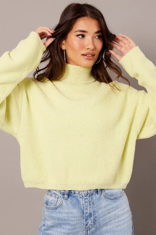 Special Savings Green Knit Top Long Sleeve High Neck Fluffy