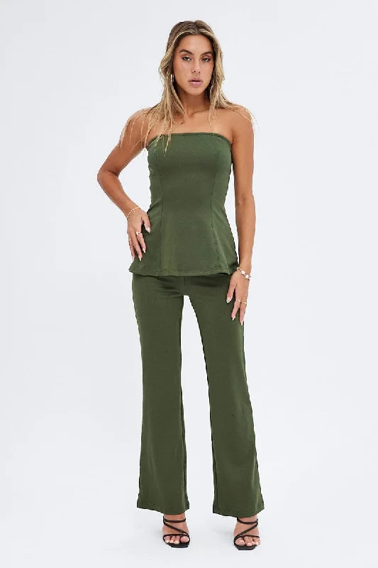 Super Deal Green Tunic Top Sleeveless Strapless Longline Ponte