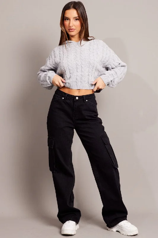 Exclusive Online Offer Grey Cable Knit Top Long Sleeve Hoodie