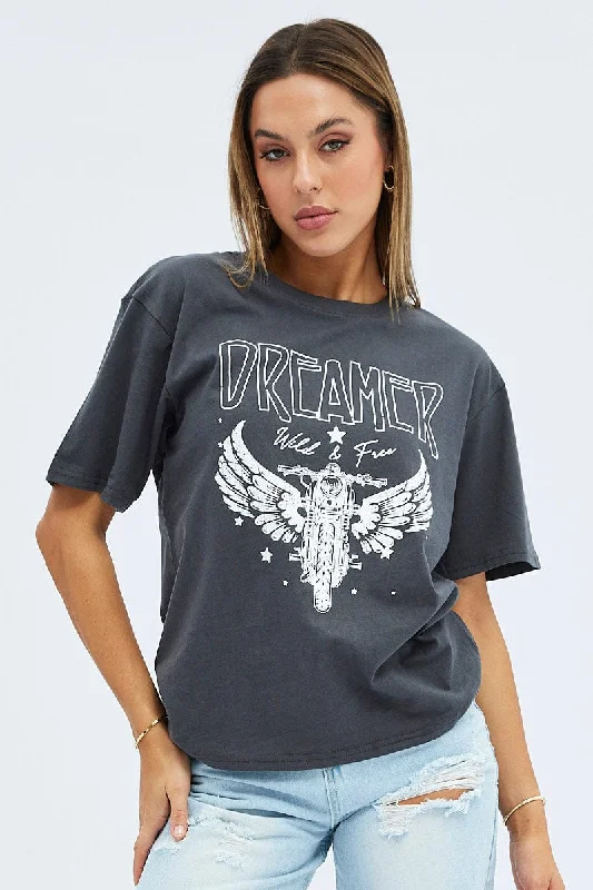 Act Fast Grey Charcoal Short Sleeve Motorcycle Graphic Tee