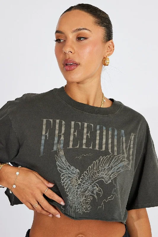 Season Finale Sale Grey Graphic Tee Short Sleeve Crop Round Neck