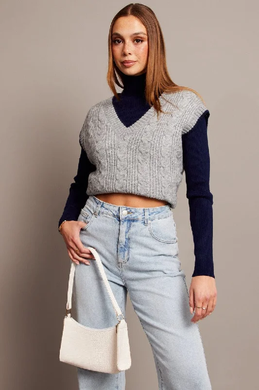 Major Savings Grey Knit Vest V Neck