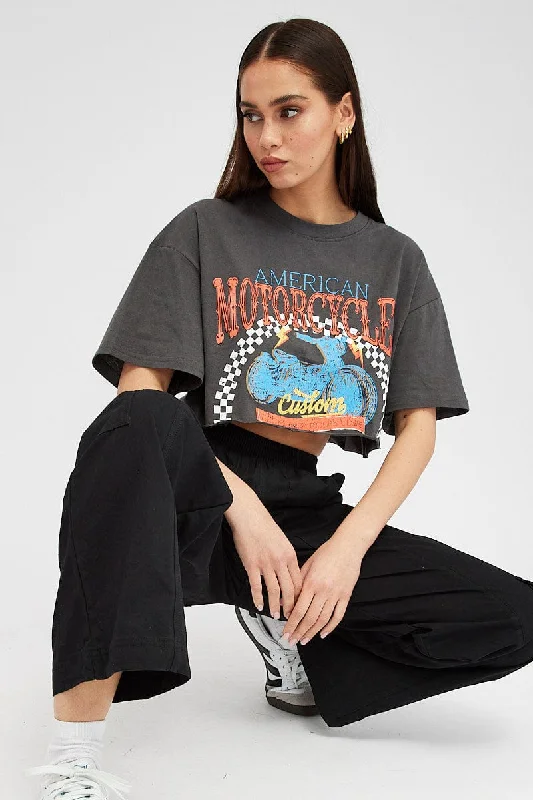 Price Meltdown Grey Motocross Tee Biker Racing Graphic Crop T-shirt