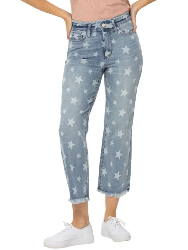 Act Now High Waist Cropped Jeans In Blue
