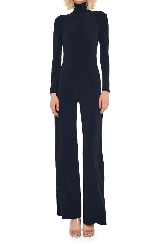 Hurry In Long Sleeve Turtleneck Jumpsuit In Black