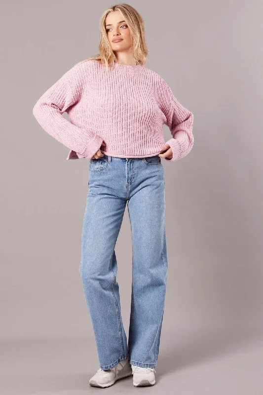 Daily Specials Pink Knit Top Long Sleeve Chenille