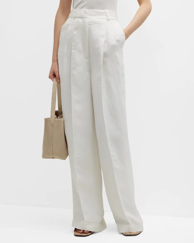 Super Sale Pleated Wide-Leg Linen Pants