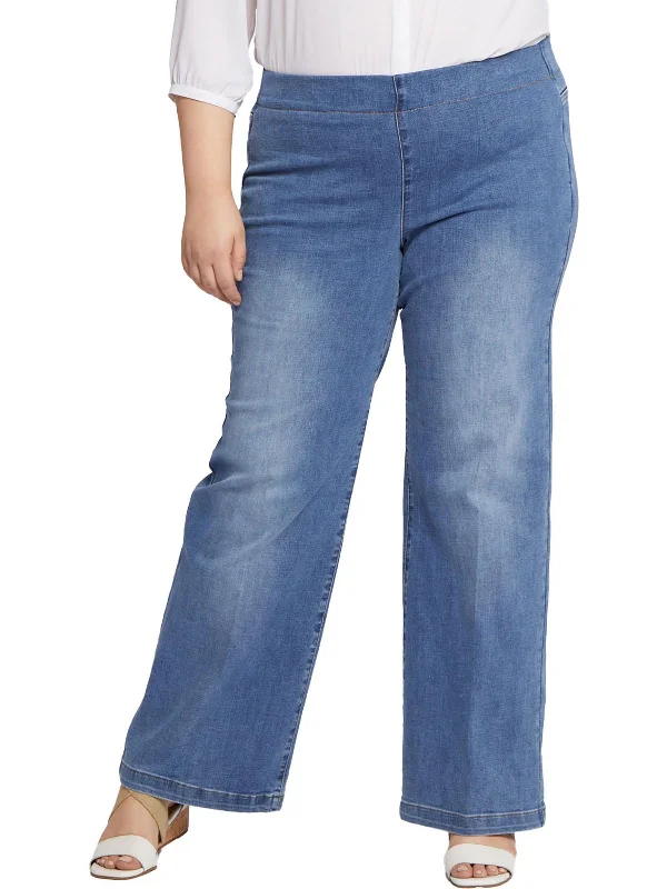Final Markdown Plus Womens Knit Denim Wide Leg Jeans