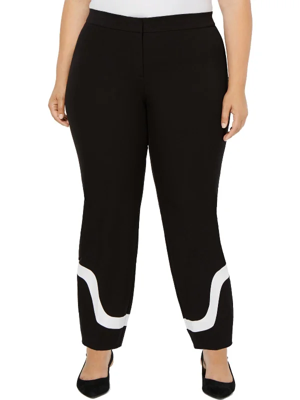 Plus Womens Ponte Colorblock Ankle Pants