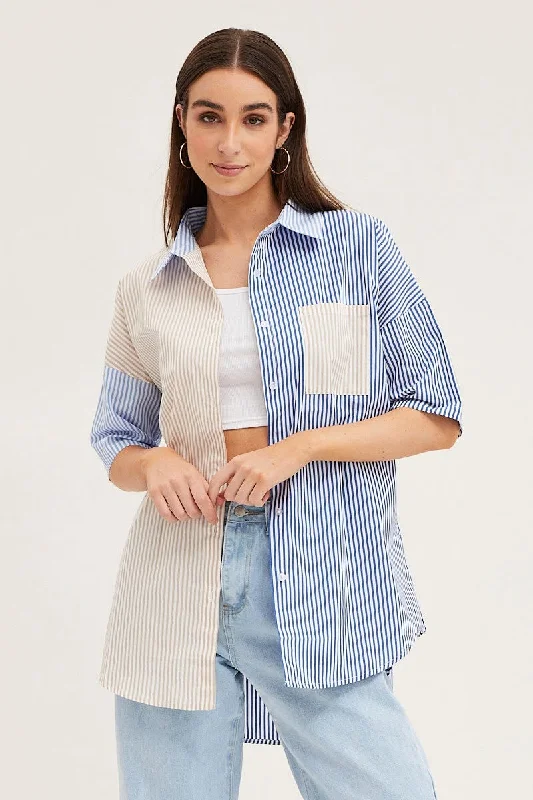 Best Deals Stripe Half Sleeve Stripe Longline Shirt
