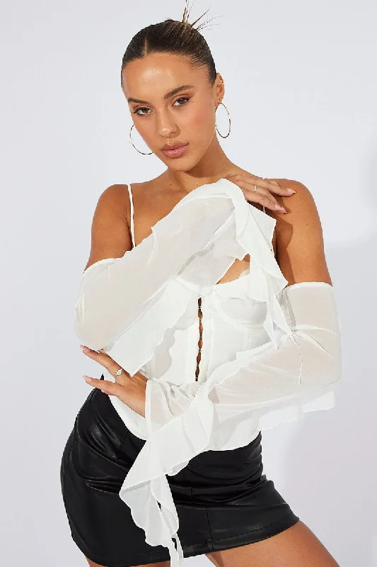 White Corset Top Off The Shoulder Ruffle Sleeves