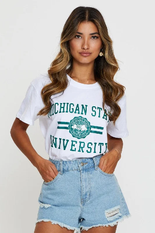 Final Clearance White Graphic T Shirt Short Sleeve