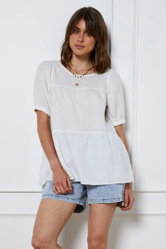 Early Access White Top Short Sleeve Relaxed Linen