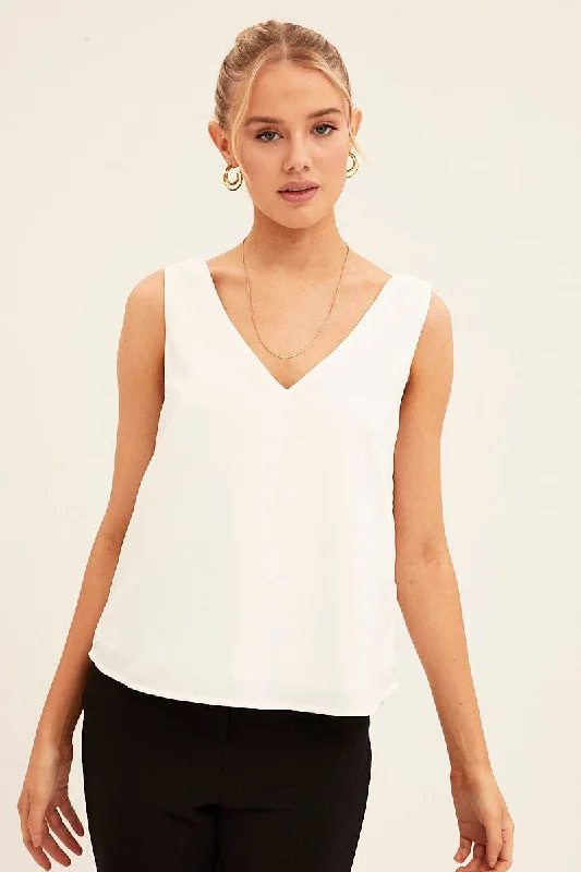 Grand Opening Sale White Workwear Tank Deep V Sleeveless